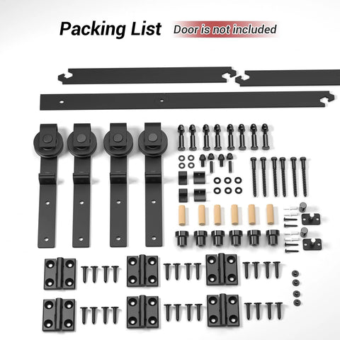 Bi Folding Barn Door Hardware Kit 5ft 60 Inch Sliding Track For Four Doors Heavy Duty Carbon Steel Frosted Black Finish Rust Resistant Hardware Only No Wood Door Included With Mounting Hardware shown with all components