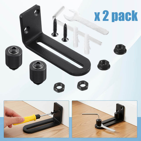 Rock Solid Barn Door Floor Guide 2 Pack With Adjustable Stay Rollers, black steel hardware kit for smooth installation