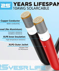 Badass 10 Awg Solar Extension Cable 15 Feet Long Crafted From Pure Tinned Copper, showcasing red and black wires with insulation details.