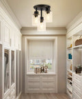 Three Light Semi Flush Mount Ceiling Light With Vintage Oil Rubbed Bronze Finish And Clear Seeded Glass Shades in hallway