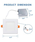 Lit 4 Inch Recessed LED Panel Lights 9W 550 Lumens Dimmable 120V 5000K Daylight ETL Listed Canless Square Downlight dimensions