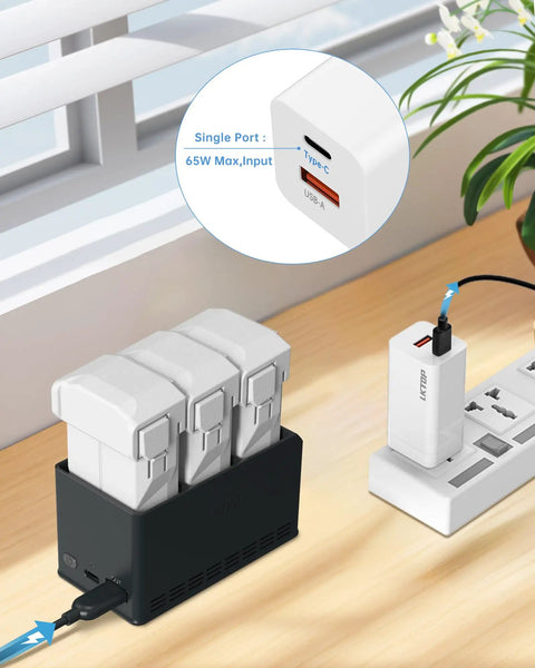 All In One Battery Charging Hub For DJI Mini 5 Pro, Mini 4 Pro And Mini 3 Pro With 100W Fast Charge And 65W Charger, parallel charging three batteries in dock