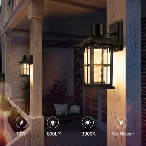 Crystal Bubble Glass Outdoor Wall Lanterns 2 Pack, Cool Modern Waterproof Sconces For Front Door Garage Patio Entryway Balcony, 10W LED Exterior Lights with warm glow on porch.