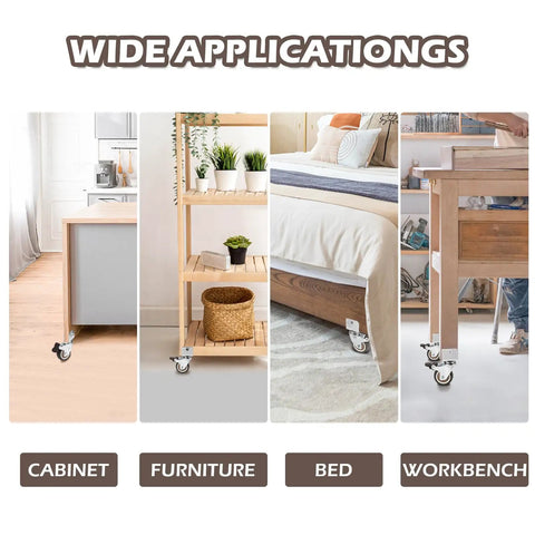 Wide applications of 2 Inch Rubber Caster Wheels With 3/4 Inch U Bracket on cabinets, furniture, beds, and workbenches.