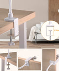 Ultra Versatile LED Desk Lamp With Clamp, Flexible Gooseneck securely attached to wooden desk in home office setting
