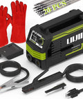 Portable 110V 250A MMA ARC Welder For Home DIY with accessories, digital display, 20 rods, and red gloves, compact design