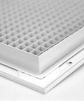 Close-up of 36 by 36 Inch Cube Core Eggcrate Return Air Grille Aluminum Rust Proof White Finish for HVAC Duct Openings
