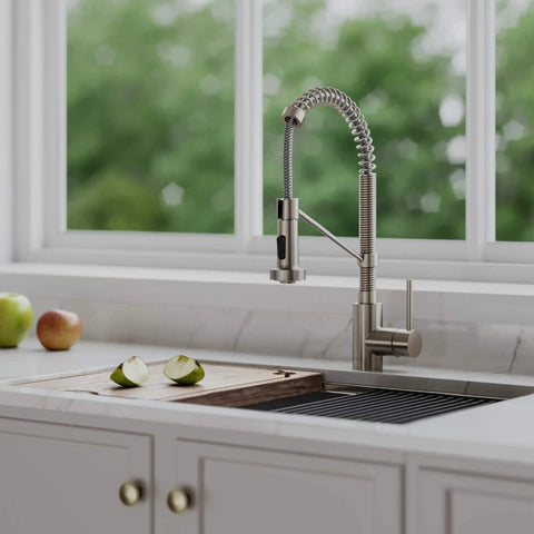 Bolden Commercial Style Two Function Pull Down Kitchen Faucet with Single Handle and High Arc Spout Spot Free Stainless Steel Finish