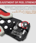 Close-up of an Automatic Wire Stripper Pliers With Self-Adjusting 3-In-1 Function showcasing peel strength adjustment.