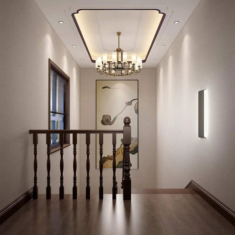 Dope Matte Black 24 Inch Up And Down LED Vanity Light on bathroom wall illuminating hallway decor