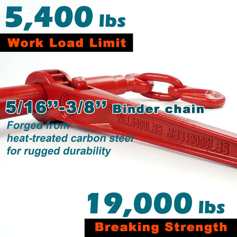 Heavy Duty Grade 70 Chain Transport Kit With 5/16 To 3/8 Inch Chains And Binders, 10 Ft Lengths, 4,700 Lbs Working Load, 18,800 Lbs Break Strength