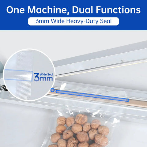 Rock Solid Impulse Heat Sealer With 20 Inch Wide Seal Bar Heavy Duty Plastic Bag Sealing And Cutting Machine showing 3mm wide seal.