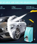 Heavy Duty Industrial Steam Cleaner For Home And Car Use cleaning a car with 3.5L tank and 5 Bar pressure providing steam power.