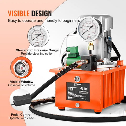 Beefy 10,000 PSI 750W 110V Electric Hydraulic Pump Power Pack With 8 L Capacity And Dual 9.8 Ft Oil Lines, visible design details