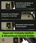 035 Bluetooth 5.4 Shooting Ear Protection Earmuff With Active Noise Canceling And Sound Amplification For Hunting And Range Wireless Tactical Headset In Green showing control buttons for on/off and volume