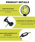 Close-up of Two Pack Usb Car Seat Fans For A Chill Backseat Vibe With 360 Degree Rotatable Rear Cooling Blower and Three Adjustable Speeds.