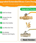 Two 1/2-inch lead-free brass ball valves in a 2-pack; upgraded orange lever vs basic green lever designs.