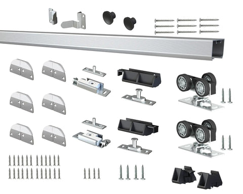 48 Inch Bi-Fold Sliding Barn Door Hardware Kit For Ceiling Mount Box Rail Folding Interior System For Four Doors Fits Width Forty Seven And One Sixteenth Inches Aluminum Anodized Rails And Hardware No Door Included
