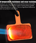 Close-up of a glowing sintered metal MTB brake pad showing high temperature resistance for Four Pairs Of Sintered Metal MTB Brake Pads For E Bikes And Scooters Durable Replacement Pads With Strong Stopping Power Compatible With TRP Tektro Shimano MT200 M355 M446 M315 M365.