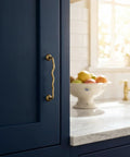 Solid Brass Cabinet Pulls With 5 Inch Hole Centers, Antique Brass Drawer Handles on navy kitchen cabinet with sunlight