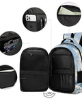 Interior view of Coastal Beach Seascape Printed Unisex Backpack showing multiple pockets and compartments, travel-ready design.