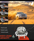 Heavy Duty Front Wheel Bearing And Hub Assembly With ABS For 4WD Nissan Frontier 2005 2019 Pathfinder 2005 2012 Xterra 2005 2015 Suzuki Equator 2009 2012 Six Lug Replacement Wheel Hub, image showing hub and vehicle in desert