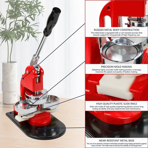 Heavy Duty Metal Button Maker Machine Pro Setup 32MM And 58MM Pin Press Kit with precision mold and durable base.