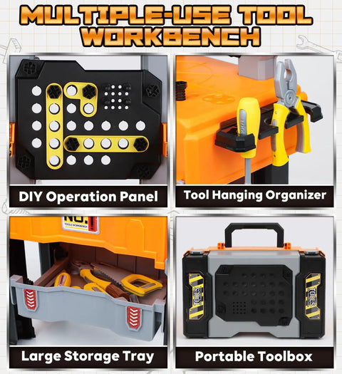 Kids Tool Bench With Electric Drill And Construction Vehicles 2 In 1 Workbench And Toolbox For Ages 3 To 5 STEM Learning Toys