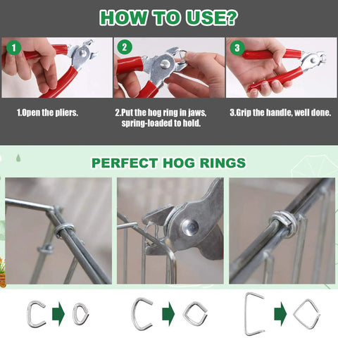 1000 Pack 3/8 Inch Galvanized Hog Rings Assortment Kit For Upholstery And Furniture Use Pro Grade Heavy Duty Rings Instructions