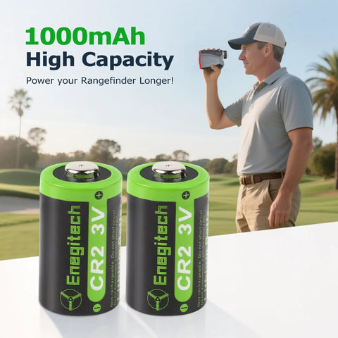 Solid As A Rock Cr2 Lithium Batteries 3V Non Rechargeable Cells Delivering Decade Long Reliable Juice Perfect For Rangefinders Nest Thermostats Smart Switches And Instant Fuji Cameras Two Pack Setup with a man using a rangefinder.