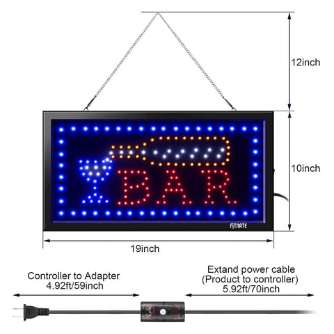 Led Bar Open Sign With Remote, Ultra Bright Neon Display Board For Bars, Restaurants, Shops, Hotels, Two Lighting Modes Flashing And Steady, Timing Function, Easy Mount, Window Wall Decor That Grabs Attention