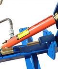 Close-up of 10 Ton Hydraulic Car Frame Corrector And Straightener Puller, illustrated by vibrant blue and orange components.