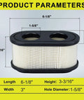 Air Filter Maintenance Kit For Timecutter Riding Mowers Includes 127-9252 And 136-7806 Filters Pre Cleaner 127-9288 And Oil And Fuel Filter Fits Toro Timecutter SS5000 Series For Easy Tune Up And Peak Performance. Round dual-hole air filter, 6-1/8 x 3 x 3-3/16 in.