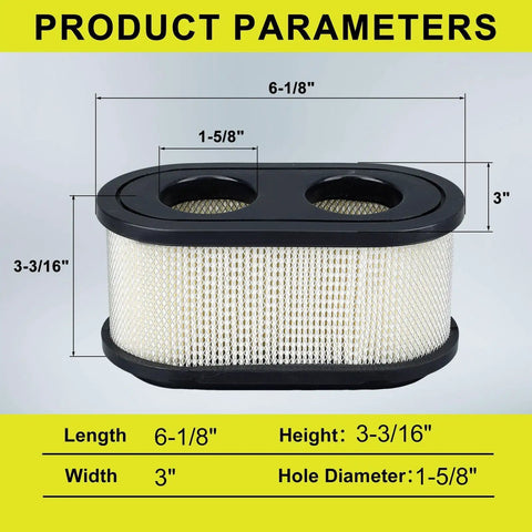 Air Filter Maintenance Kit For Timecutter Riding Mowers Includes 127-9252 And 136-7806 Filters Pre Cleaner 127-9288 And Oil And Fuel Filter Fits Toro Timecutter SS5000 Series For Easy Tune Up And Peak Performance. Round dual-hole air filter, 6-1/8 x 3 x 3-3/16 in.