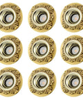 The Real Deal 9 Pack Brass Finish Recessed Ceiling Lights Diamond Cut Heatsink Anti Glare Led Downlights 3000K Warm White spotlights in brass finish.