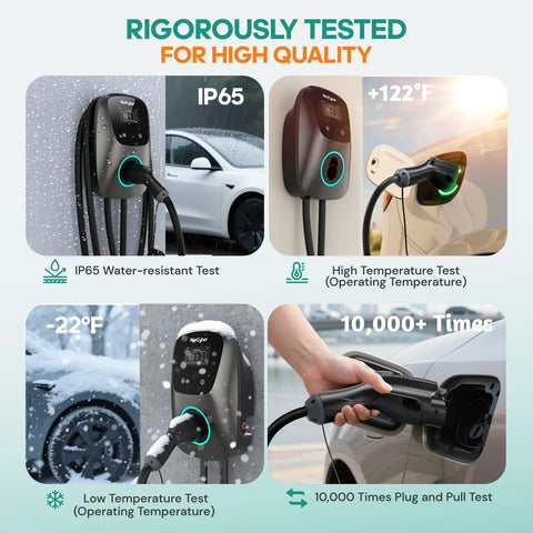 Level 2 EV Charger With WiFi App And Plug In And Go 48 Amp Hardwired Or 38 MPH On NEMA 14 50 Plug 25 Foot Cable tested for quality