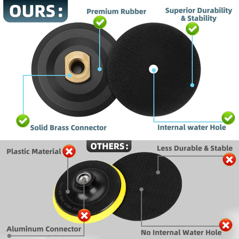 Comparison of 14 Pack 4 Inch Diamond Polishing Pads Kit with others, highlighting superior durability and brass connector.