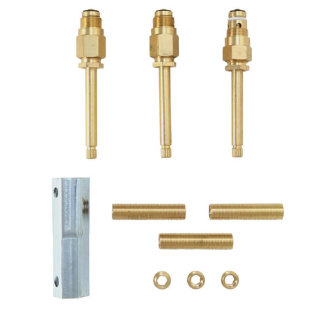 Three-Handle Bathtub And Shower Remodel Kit For Central Brass Faucets with Chrome Knob Handles includes stems, diverter, nipples.