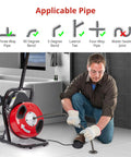 A man using a Heavy Duty Electric Drain Cleaning Machine Paired With A Badass Sewer Snake Auger to clear a drain.