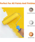 Microfiber Paint Roller Covers 9 Inch 3/8 Inch Nap 12 Pack Pro Grade For Smooth Walls And Ceilings Shed Resistant And Washable shown painting a wall