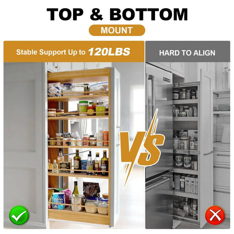 22 Inch Pantry Drawer Slides For Tall Cabinets Dual Top And Bottom Pull Out Soft Close Beefy Heavy Duty 120 Lb Capacity Silver Finish Keeps Fully Loaded Pantries Steady And Smooth In Tall Pantry Cabinets, top and bottom mount pantry drawer