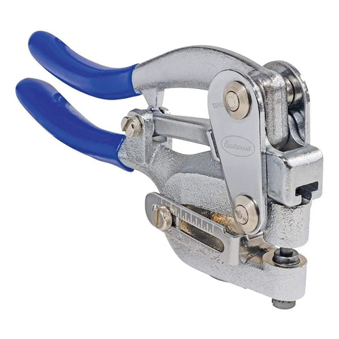 Heavy Duty Sheet Metal Hand Punch Tool for Holes Up To Nine Thirty Second Inch, 14 Gauge Capacity with blue handles