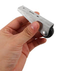 Heavy Duty Sliding Door Track Rollers With Long Stem Brackets Bombproof Reinforced Steel And Nylon Build No Sweat DIY Closet Hardware Replacement Black in hand.