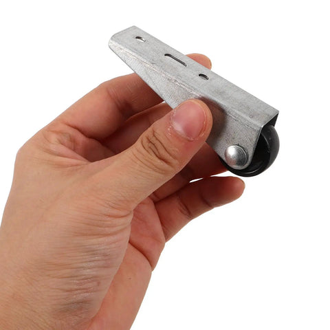 Heavy Duty Sliding Door Track Rollers With Long Stem Brackets Bombproof Reinforced Steel And Nylon Build No Sweat DIY Closet Hardware Replacement Black in hand.