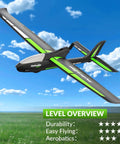 Easy To Fly 4CH RC Plane With 6 Axis Gyro For Beginners And Adults, Ranger600 Stunt Glider in flight over grassy field