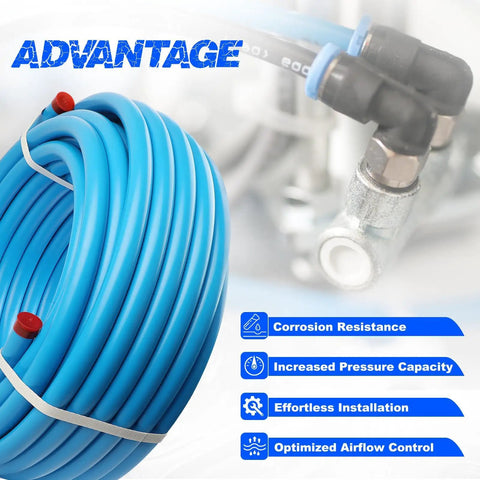 Leakproof Three Quarters Inch One Hundred Foot Pro Grade Air Line Kit With Dual Outlet Piping for garage or shop use