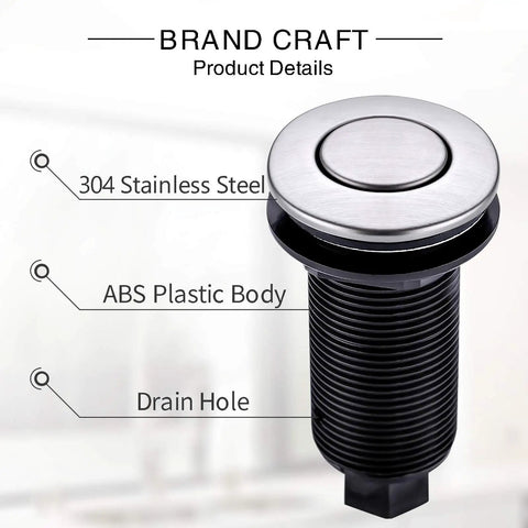 Sink Top Air Switch Kit For Garbage Disposal With Long Button Brushed Nickel Finish Stainless Steel Button