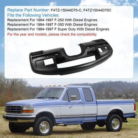JDMSPEED instrument dash cluster bezel, black plastic replacement for 1994–1997 Ford F-250/F-350 diesel (front view).