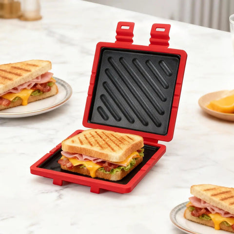 Fast Crispy Microwave Sandwich Maker With Adjustable Silicone Strap Removable Nonstick Grilled Cheese Toaster in use