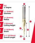 Up Cut Spiral CNC Router Bits For 2D 3D Carving ZrN Coated 46280 S Ball Tip dimensions illustration and measurements.